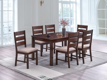 Contemporary Antique Cherry 7pc Dining Set Table And 6x Side Chairs Melamine Table Top Fabric Cushion Seats Chairs Solid wood Dining Room Furniture