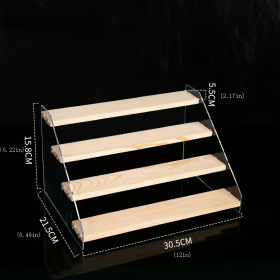 1pc Acrylic Multi Layer Display Riser Stand With Wood Panel For Display, Clear Acrylic Display Risers, Acrylic Jewelry Display Stand Shelf (Color: 4 Layers 30CM Wide)