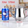 1pc Mini Stainless Steel Oil Pot With Strainer; Condiment Pot; 13oz; Small Stainless Steel Oil Pot