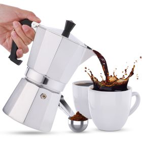 RAINBEAN Stovetop Espresso Maker 180ml For 3 Cups Espresso, Italian Moka Pot Coffee Maker, For Coffee Latte Mocha Cappuccino Macchiato Cuban Cafe Make (colour: Silver)